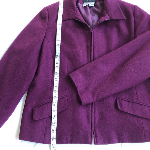 SAG HARBOR Blazer Burgundy Wine Purple Wool Jacket Cardigan Coat Zip Front Sz 18 - Picture 6 of 9